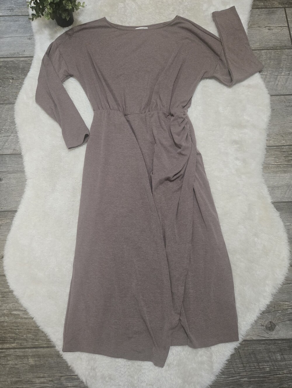 Maurices Mauve Faux Wrap Draped Long-Sleeved Midi Sweater Dress, Size Medium